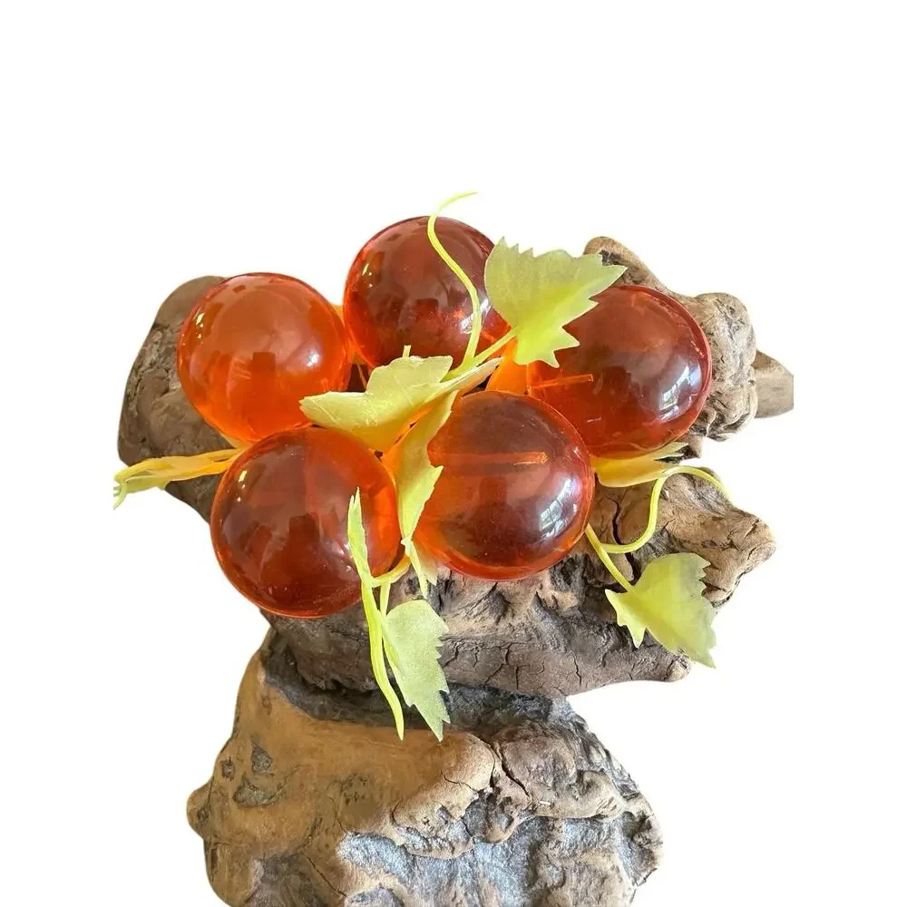 VTG 1960’s MCM Lucite Orange Grape Cluster On Driftwood Base 12x10x5 in